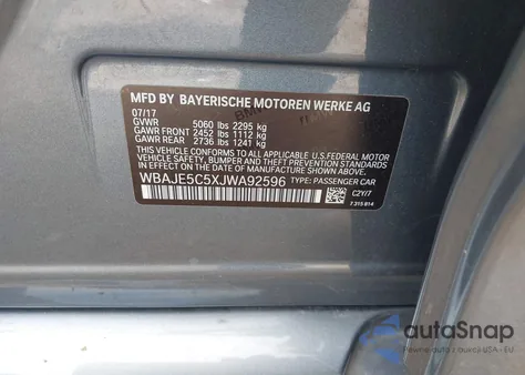 2018 BMW 540I из США, поврежденный, VIN WBAJE5C5XJWA92596